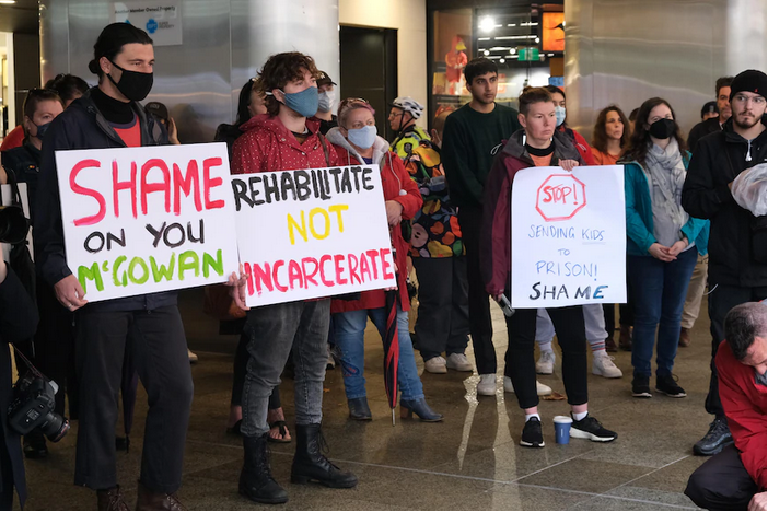 Protesters recently took to the streets to oppose the treatment of the young detainees. (ABC News: Abby Richards)