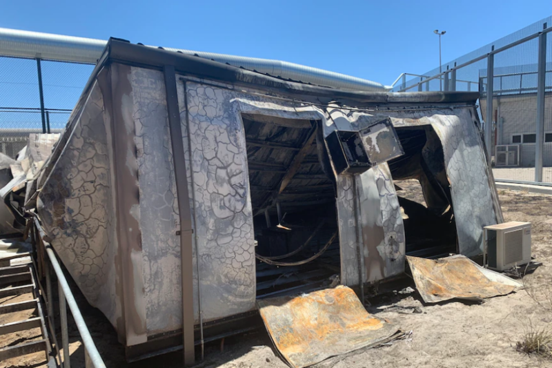 Damage to a donga at Banksia Hill Detention Centre from a recent riot. Credit: Department of Justice