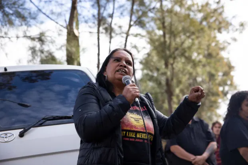 ‘We know that the prison crisis is absolutely catastrophic across this country,’ Megan Krakouer tells protesters. Photograph: Blake Sharp-Wiggins/The Guardian