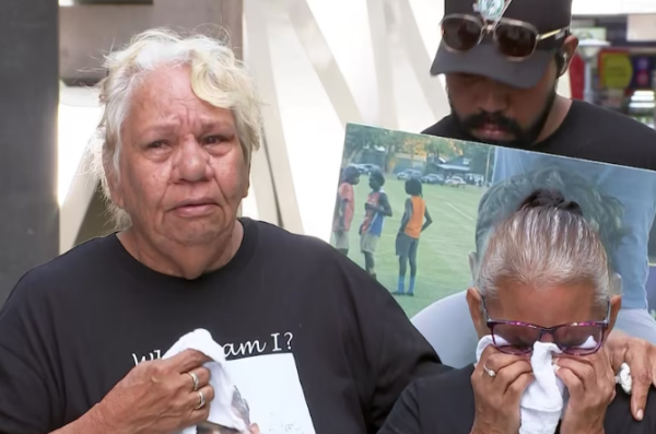 Jeremiah's grandmother Anne Rivers consoled his mother Joanne as they spoke outside of court. (ABC News)